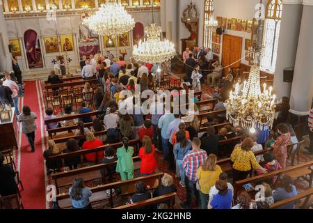 Easter week mass in Wadi El Chahrour El Suflah orthodox church, Lebanon Stock Photo
