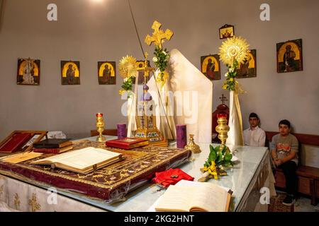 Easter mass in Wadi El Chahrour El Suflah orthodox church, Lebanon Stock Photo