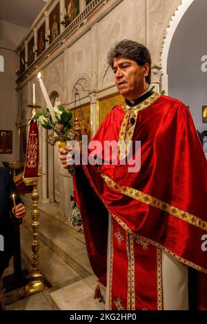 Easter mass in Wadi El Chahrour El Suflah orthodox church, Lebanon Stock Photo