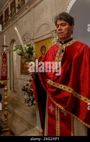 Easter mass in Wadi El Chahrour El Suflah orthodox church, Lebanon Stock Photo