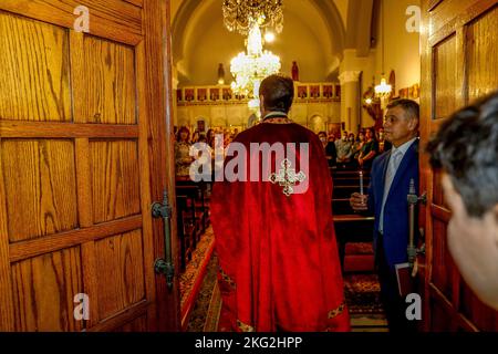 Easter mass in Wadi El Chahrour El Suflah orthodox church, Lebanon Stock Photo