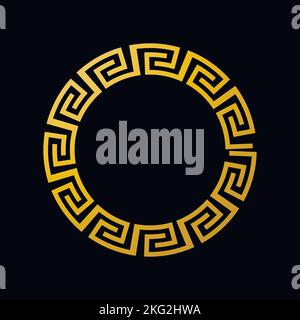 Golden round Greek frame. Greece circular ornament. Stock Vector