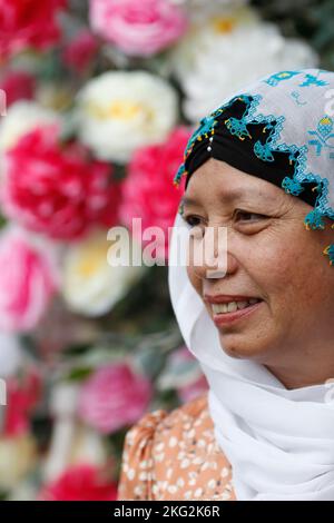 Muslim woman wearing islamic veiled called  hijab.  Chau Doc. Vietnam. Stock Photo