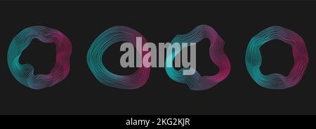 Set of abstract deformed circle banners. Distorted contour. Stock Vector