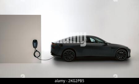 An electric XPENG P7 electric car being charged at a charing port Stock