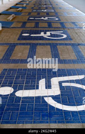 Handicapped disabled sign parking on road. Abu Dhabi. United Arab Emirates. Stock Photo