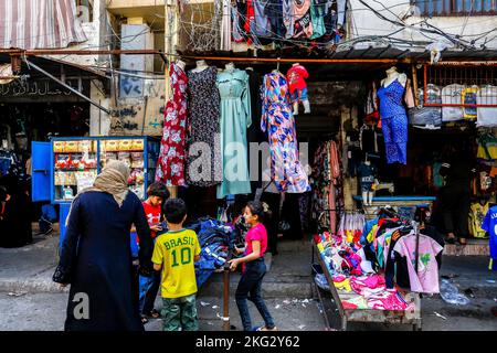 Shops in Shatila refugee camp, Beirut, Lebanon Stock Photo