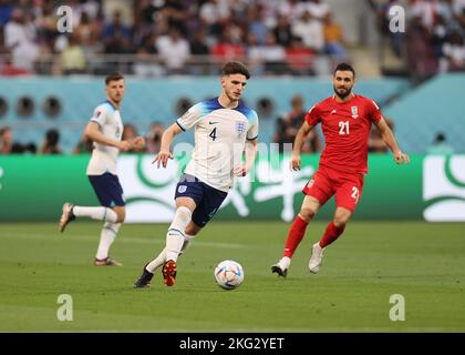 Al Rayyan, Qatar. 21st November 2022; Khalifa International Stadium, Al Rayyan, Qatar; FIFA World Cup Football, England versus Iran; Declan Rice of England Stock Photo