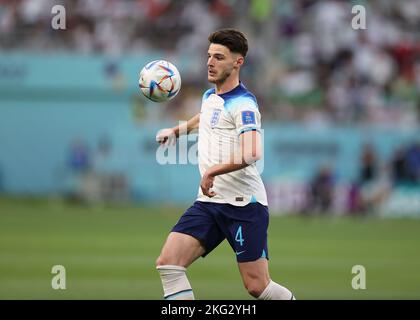 Al Rayyan, Qatar. 21st November 2022; Khalifa International Stadium, Al Rayyan, Qatar; FIFA World Cup Football, England versus Iran; Declan Rice of England Stock Photo