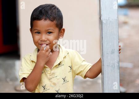 Daily life. Cambodian child  living in a poor district.  Portrait.  Phnom Penh. Cambodia. Stock Photo