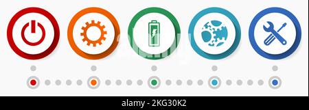 Industry, power and energy concept vector icon set, flat design web buttons, technology infographic template Stock Vector