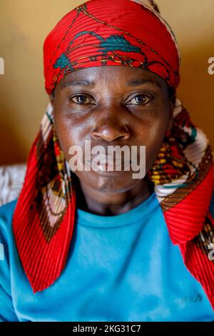 Member of Abakundakawa coffee grower's cooperative in her house in Gakenke district, Rwanda Stock Photo