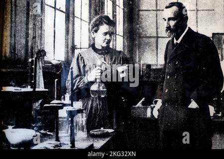 Ho Chi Minh Museum. Pierre and Marie Curie, physicist and chemist who conducted pioneering research on radioactivity. Hanoi. Vietnam. Stock Photo