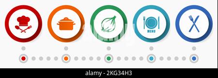 Food vector icon set, flat design buttons, restaurant concept infographic template Stock Vector