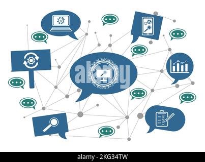 Concept of software update with icons on speech bubbles Stock Photo