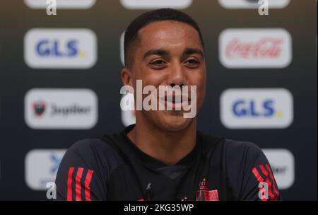 Belgium's Youri Tielemans pictured during a press conference of the Belgian national soccer team the Red Devils, at the Hilton Salwa Beach Resort in Abu Samra, State of Qatar, Monday 21 November 2022. The Red Devils are preparing for the upcoming FIFA 2022 World Cup in Qatar. BELGA PHOTO VIRGINIE LEFOUR Stock Photo