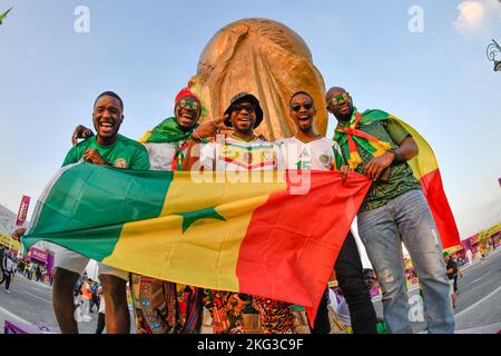 Doha, Qatar. 21st Nov, 2022. DOHA, QATAR - NOVEMBER 21: Fans and supporters of Senegal prior to the Group A - FIFA World Cup Qatar 2022 match between Senegal and Netherlands at Al Thumama Stadium on November 21, 2022 in Doha, Qatar (Photo by Pablo Morano/BSR Agency) Credit: BSR Agency/Alamy Live News Stock Photo
