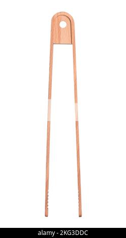 Serving wooden kitchen tongs isolated on white background Stock Photo