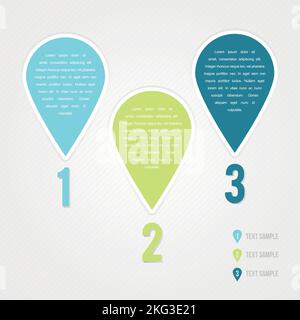 Infographic three drops. Numbers. Cool colors. Vector illustration, flat design Stock Vector
