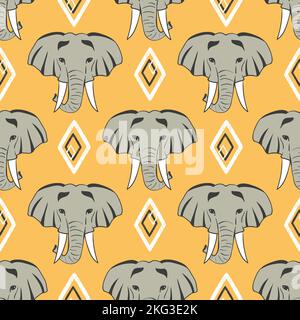Seamless african pattern with elephant heads. Stock Vector