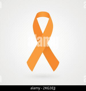 Orange awareness ribbon. Fabric texture. Vector illustration, flat design Stock Vector
