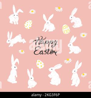 Easter bunny set. Hand drawn rabbits vector illustration. Stock Vector