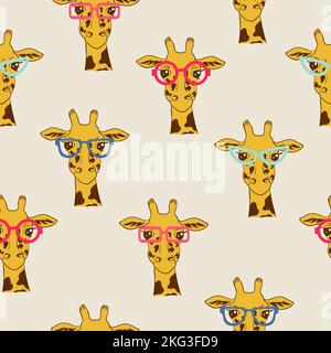 Seamless pattern with funny giraffes. Vector illustration. Stock Vector