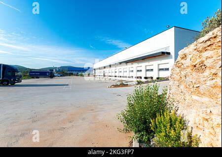 Low angle shot of factory zone Stock Photo