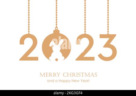 happy new year 2023 year of the rabbit typography with hanging christmas ball Stock Vector