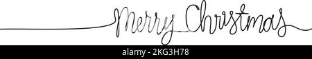 single line handdrawn phrase MERRY CHRISTMAS isolated on white, line art vector illustration Stock Vector