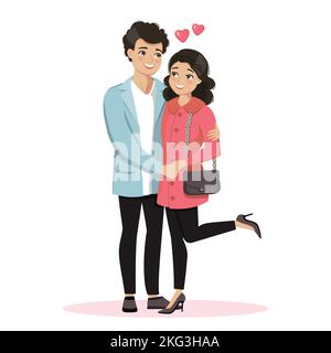 Valentine day. Young couple in love hugging each other. Vector illustration Stock Vector