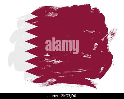 Qatar flag on abstract painted white stroke brush background Stock Photo