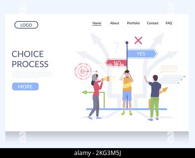 Choice process vector website template, web page and landing page design for website and mobile site development. Decision making. Stock Vector