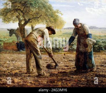 Jean-Francois Millet; Potato Planters; Circa 1861; Oil on panel; Museum of Fine Arts Boston, USA. Stock Photo