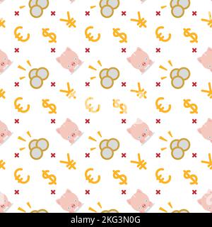 Coins and piggy banks seamless pattern. Concept of finance, economy, low salaries. Vector illustration, flat design Stock Vector