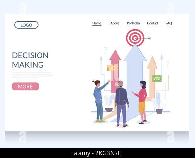 Decision making vector website template, web page and landing page design for website and mobile site development. Best choice process, problem solvin Stock Vector