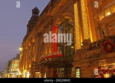 Manchester Royal Exchange theatre, at night, St Anns Square, city centre Manchester, England, UK, M2 7DH