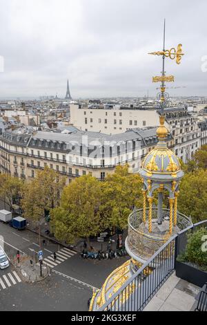 Boulevard Haussmann. Panoramic view of Paris from the roofs of Le Printemps at christmas Stock Photo