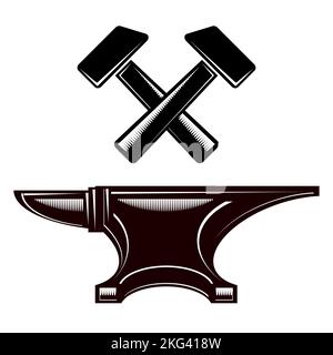 Anvil and Hammer Icons Isolated on White Background. Industrial Logo Design Stock Vector