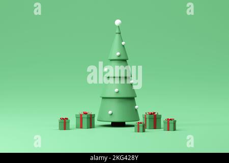 christmas gift boxes and tree - 3D render Stock Photo
