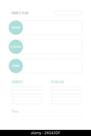 Today's plan: priority, to do list and notes. Printable template. Vector illustration, flat design Stock Vector