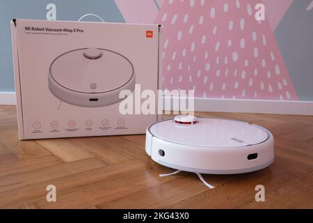 Lviv, Ukraine - November 21, 2022: Xiaomi Mi Robot Vacuum-Mop 2 Pro White Stock Photo