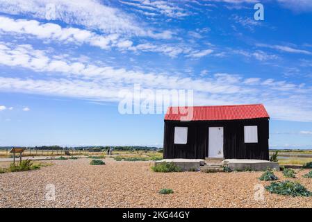 Rye Harbour Nature Reserve Red Roofed Hut Rye Harbour Rye Sussex England UK GB Europe Stock Photo