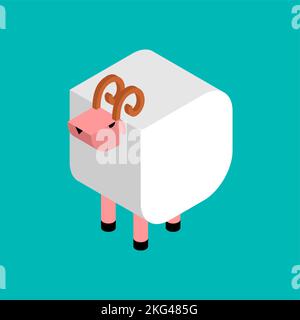 Sheep isometric style cartoon isolated. Vector illustration Stock Vector