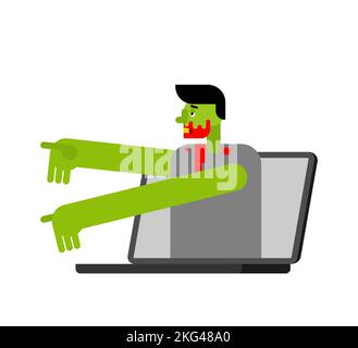 Zombie in Laptop. Zombi in PC. Vector illustration Stock Vector