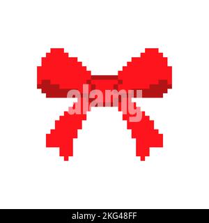 Red bow pixel art. 8 bit bow for decoration. pixelated Vector illustration Stock Vector