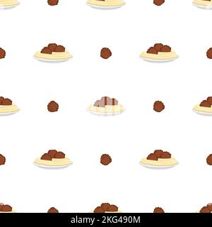 Meatball with pasta pattern seamless. food background. Vector texture Stock Vector