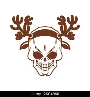 Christmas deer skull. Skeleton head with deer antlers. Christmas and New Year scary illustration. Stock Vector