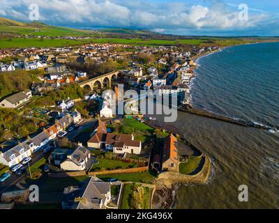 Aerial view of village of Lower Largo in Fife, Scotland, UK Stock Photo