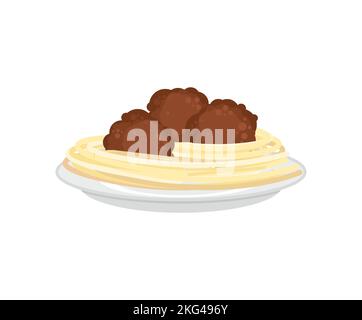 Meatball with pasta isolated. food Vector illustration. Stock Vector